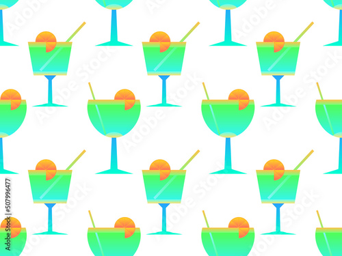 Cocktail with umbrellas 80s style seamless pattern. Gradient cocktails with umbrellas and lime slice on a white background. Design for bar menu, advertising material and banner. Vector illustration