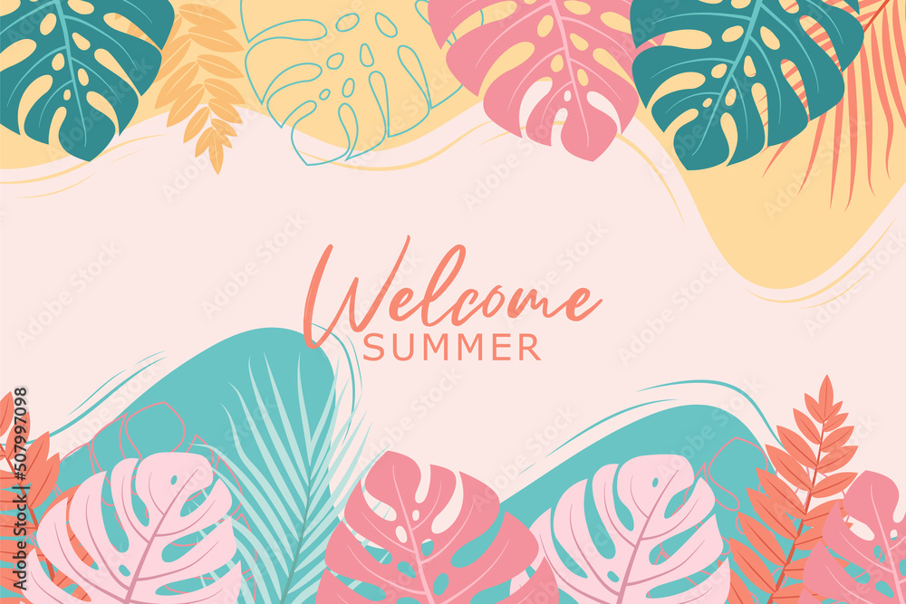 Beautiful hand drawn tropical summer background