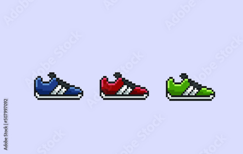 shoes set with different color in pixel art styl