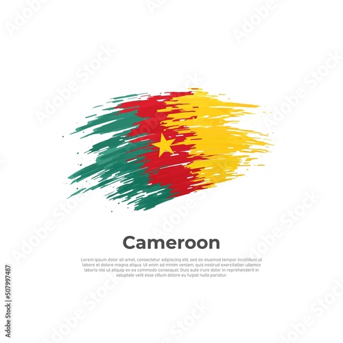 Cameroon flag. Brush strokes. Brush painted cameroonian flag on a white background. Vector design, template national poster with place for text. State patriotic banner of cameroon, cover. Copy space