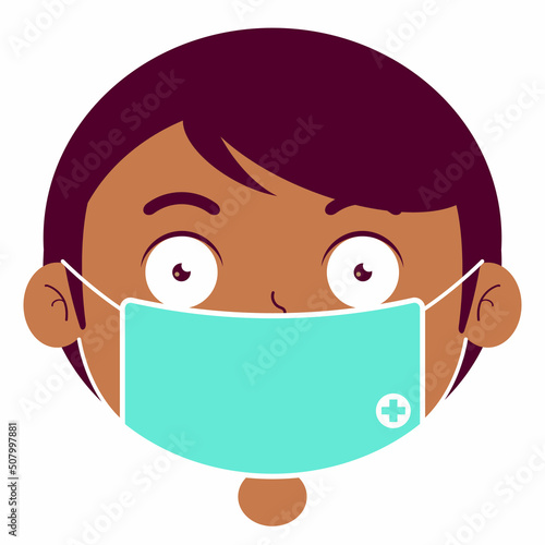 boy wear medical mask cartoon cute