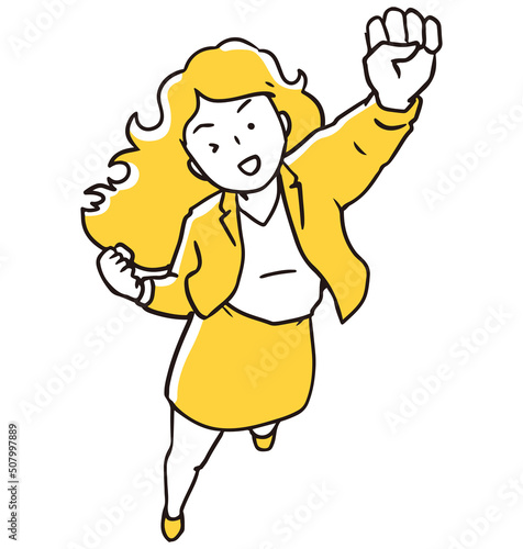 ガッツポーズを決める女性