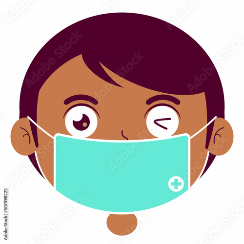 boy wear medical mask cartoon cute