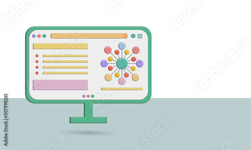 Screen website A polka dot circle with a line connected to the main circle for a schematic, flowchart or like an atomic molecule, for business or education 