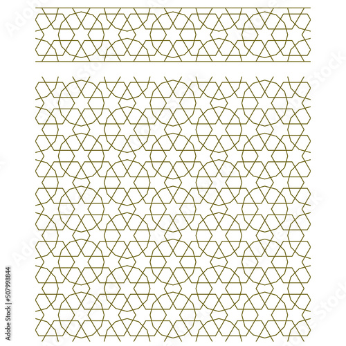 Ribbon and Pattern. Seamless arabic geometric ornament in brown color.