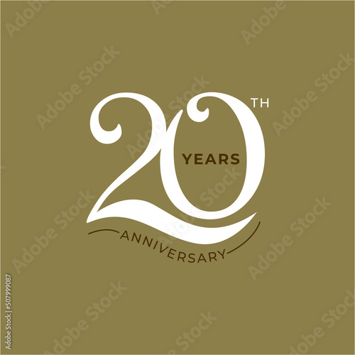 20 Year Anniversary Logo, Golden Color, Vector Template Design element for birthday, invitation, wedding, jubilee and greeting card illustration.