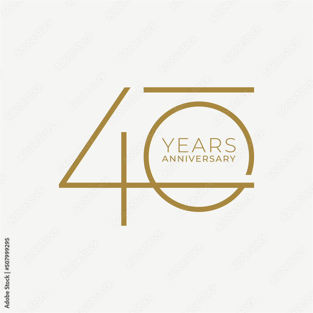 40 Year Anniversary Logo, Golden Color, Vector Template Design element for birthday, invitation, wedding, jubilee and greeting card illustration. - obrazy, fototapety, plakaty 