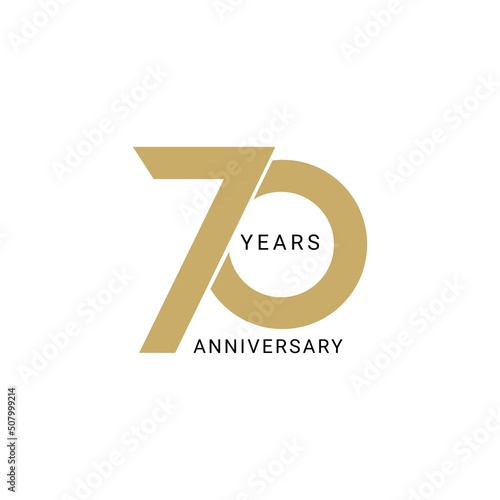 70 Year Anniversary Logo, Golden Color, Vector Template Design element for birthday, invitation, wedding, jubilee and greeting card illustration.