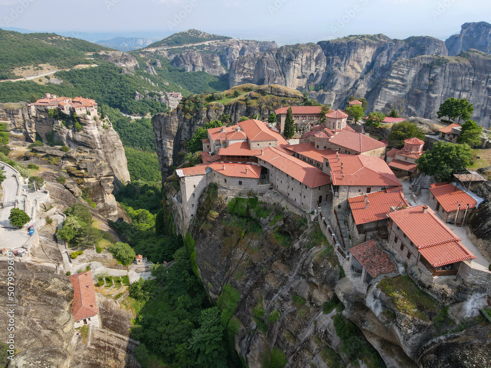 Drone view at the monastery at Meteore in Greece