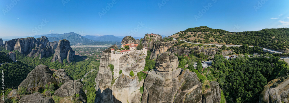 Fototapeta premium Drone view at the monastery at Meteore in Greece