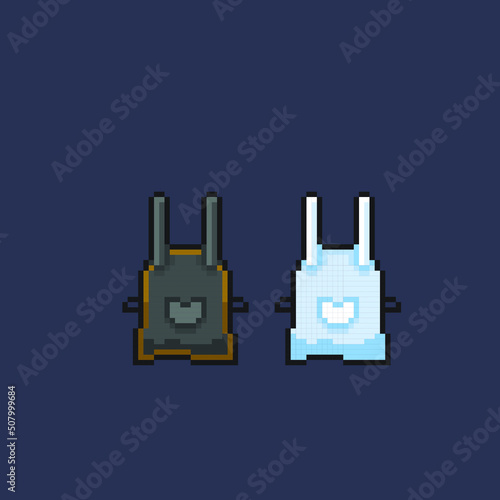 black and white apron in pixel art style