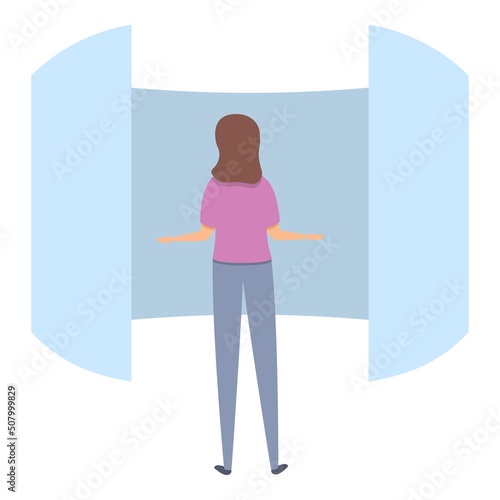 Girl virtual tour icon cartoon vector. Online walk. House agency