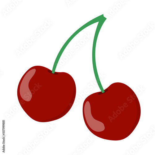 red cherries isolated on white background, flat design vector illustration