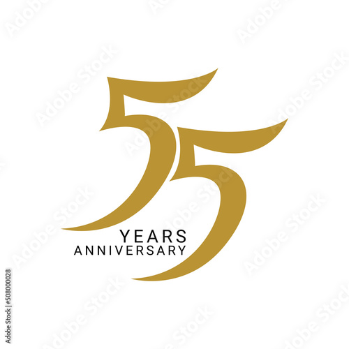 55 Years Anniversary Logo, Golden Color, Vector Template Design element for birthday, invitation, wedding, jubilee and greeting card illustration.