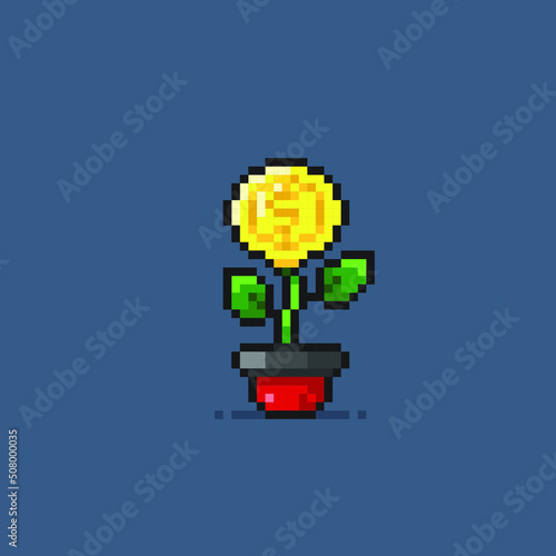 gold coin flower in the pot with pixel art style © Pixeleart