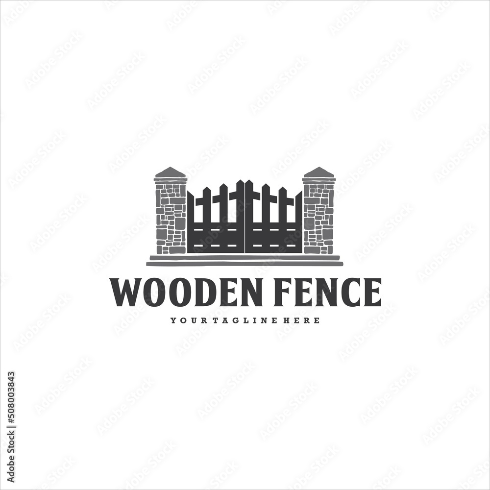Fence Iron Wooden Logo Design Vector Image