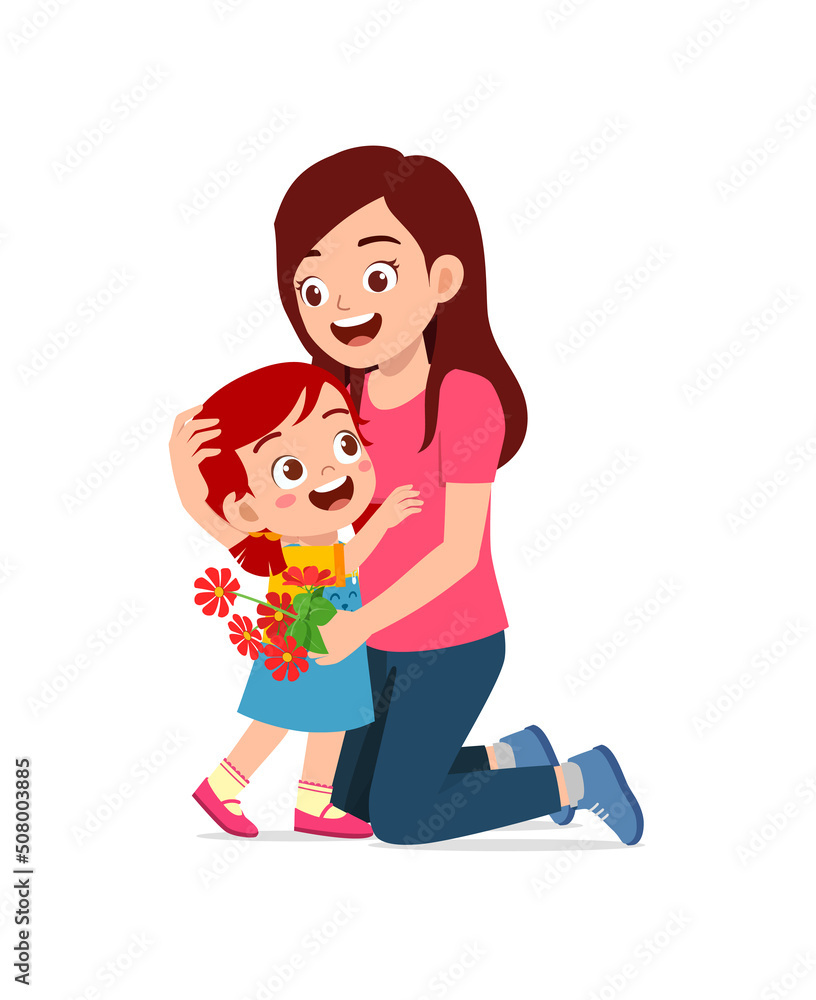 Fototapeta premium little kid give a flower to mother
