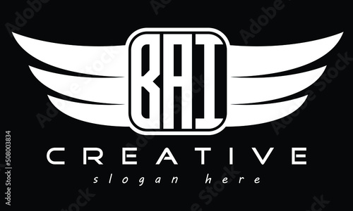 BAI three Letter Wings Flying Initial wing symbol minimalist creative flag logo design, Vector template