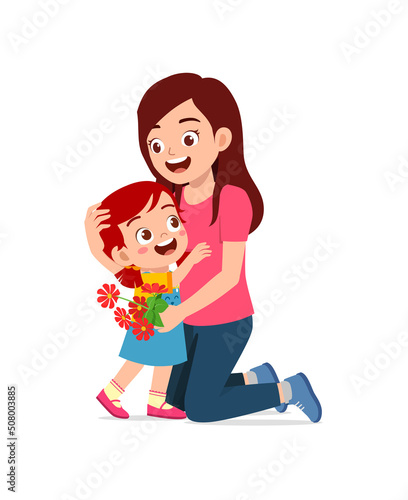little kid give a flower to mother