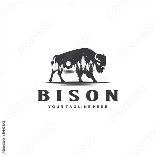 Bison and Forest Logo Design Vector Image