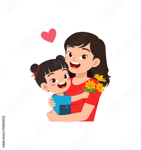 little kid give a flower to mother