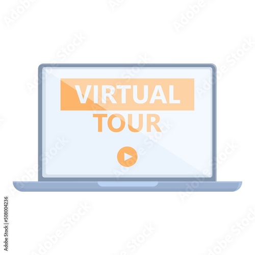 Start virtual tour icon cartoon vector. Online video. Gallery house
