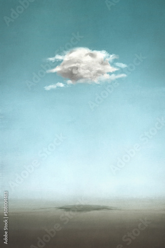 surreal cloud in the azure sky creates a shadow on the earth, life concept