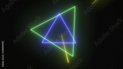 Wallpaper Mural Video animation of glowing neon triangles and lines in rainbow colors - seamless loop -Abstract background with neon triangles. Torontodigital.ca