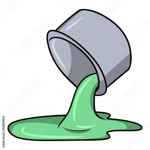 Green paint pours out of a jar, cartoon vector illustration