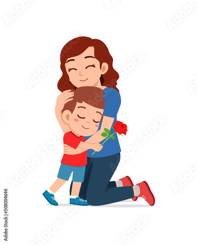little kid give a flower to mother