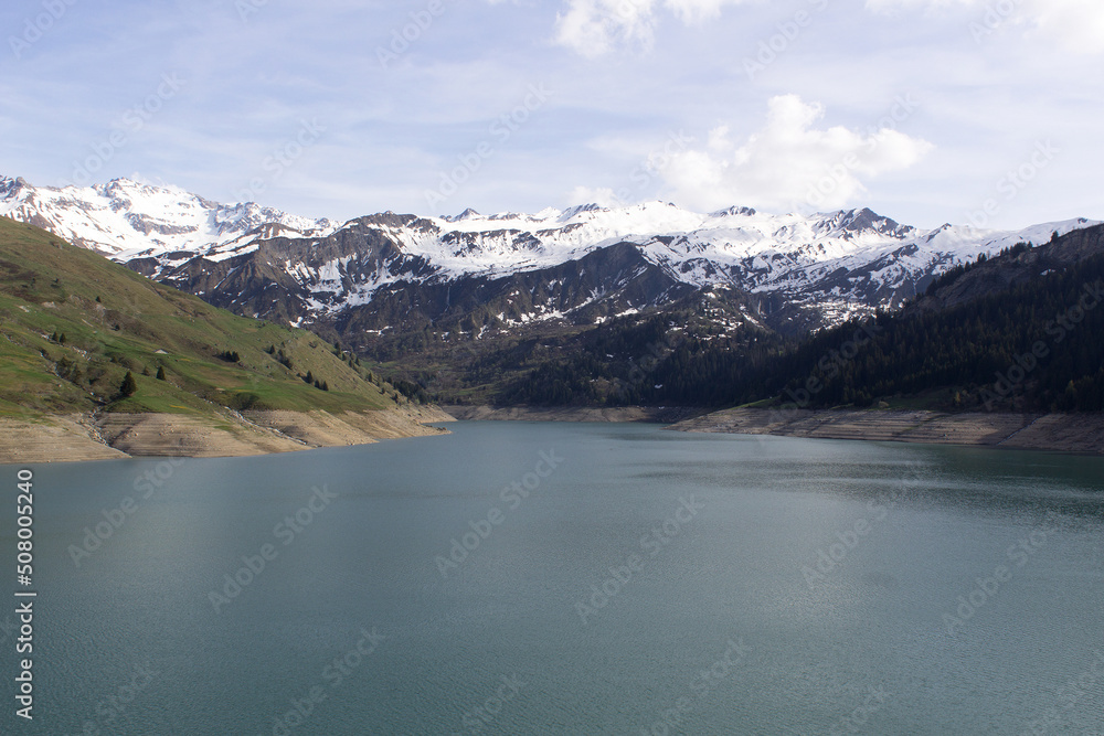 Water mountain lake landscape of lac Roselend Savoie region France	