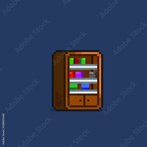 book shelf in pixel art style