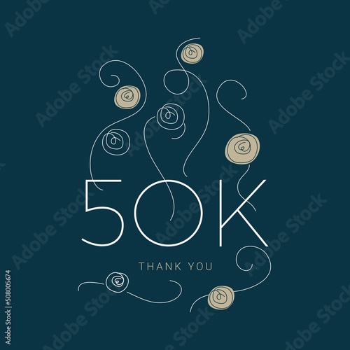 Thank you for 50k followers, 50,000 followers gold, followers to celebrate on social media, 50K, subscribers Vector illustration. Minimalist
