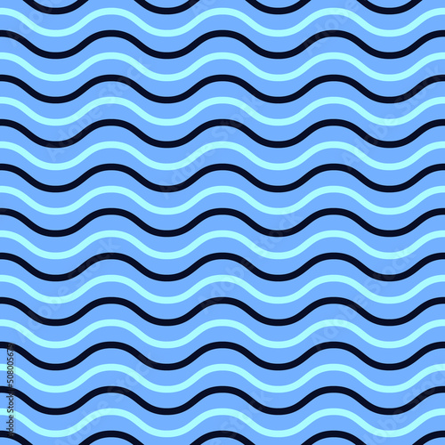 Blue waves seamless pattern. Minimalist trendy contemporary marine ornament. Best for textile, wallpapers, wrapping paper, package and home decoration.
