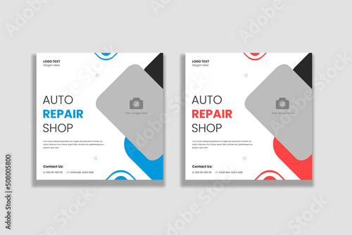 Auto repair shop and worker social media post banner template