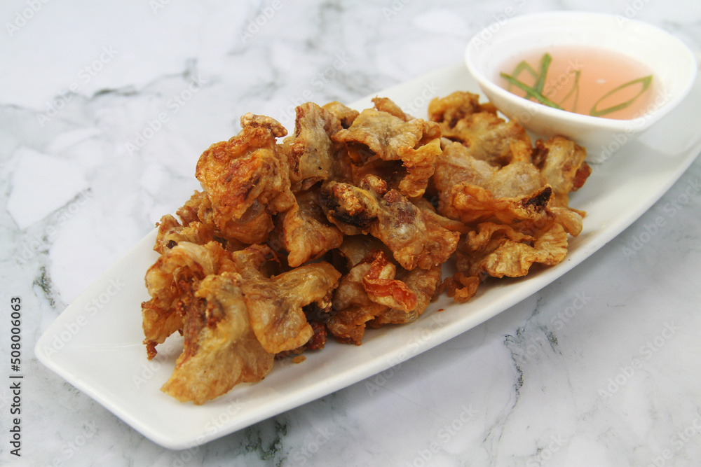 Chicharon Bulaklak or deep fried pork ruffle fat Chicharon Bulaklak or deep fried pork ruffle fat