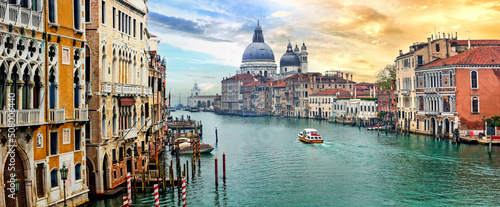 Beautiful romantic Venice town over sunset. View of Grand canal from Academy' bridge. Italy travel and landmarks