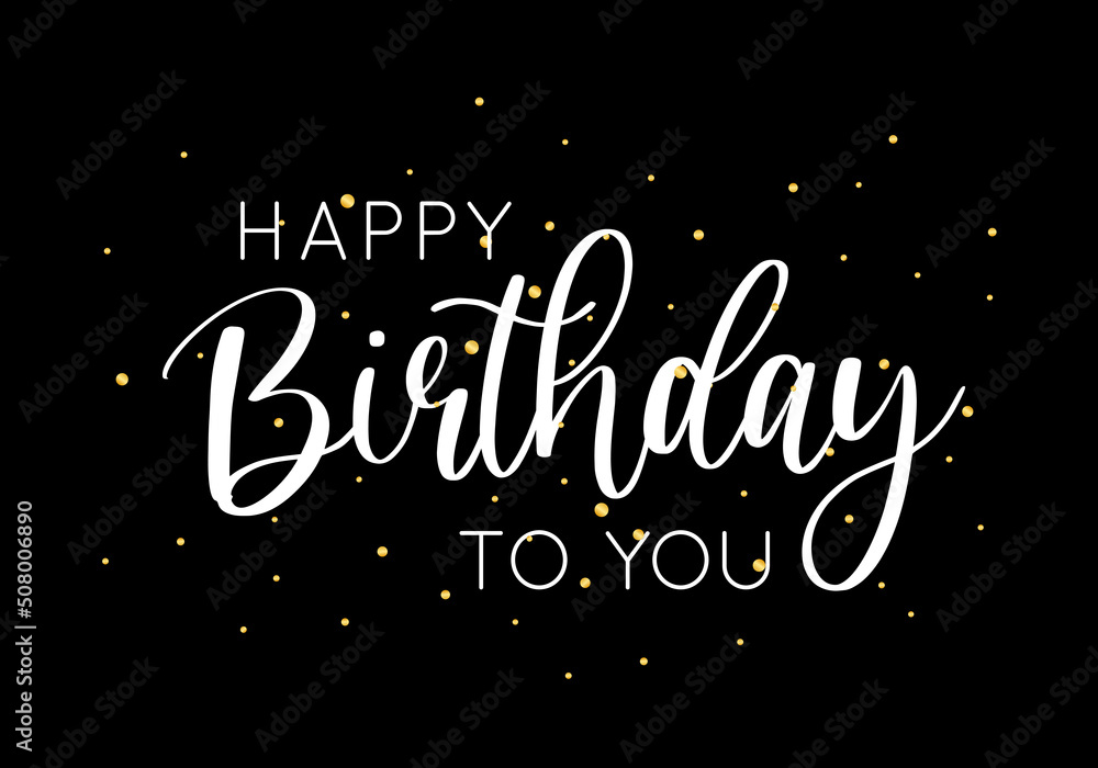 Vector illustration of Happy Birthday handwritten modern brush lettering with golden glitter. Greeting card, invitation, banner, print design isolated on black background