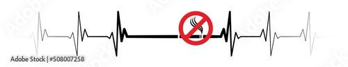Quit smoking sign concept with ekg ecg heartbeat design. Smoking causes heart disease vector illustration with cigarette and heartbeat monitor design.
