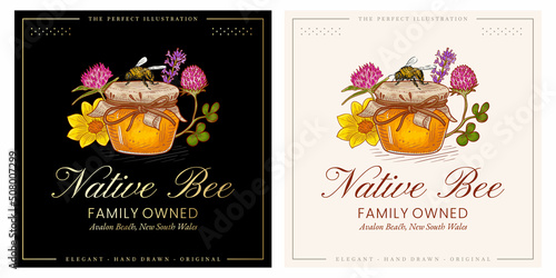 honey jar native bee logo and label premium template