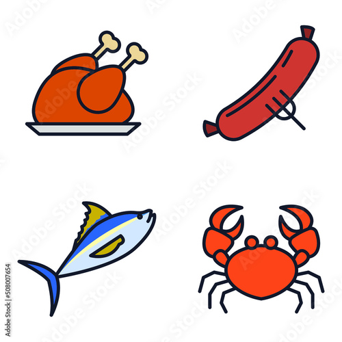 Meat and fish set icon symbol template for graphic and web design collection logo vector illustration