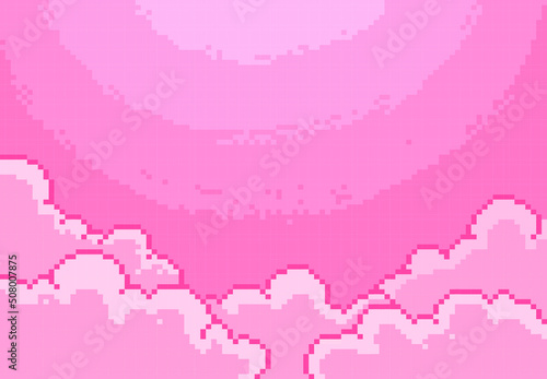 pink cloud background in pixel art style