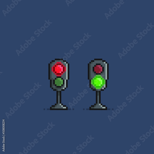 red and green traffic light in pixel art style