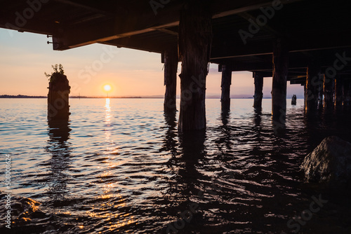 Wallpaper Mural An old wooden walkway leads into the lake with its boards broken and worn by time. Torontodigital.ca