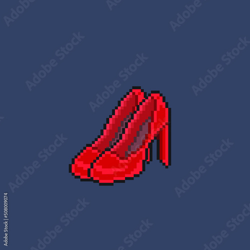 red high heels in pixel art style