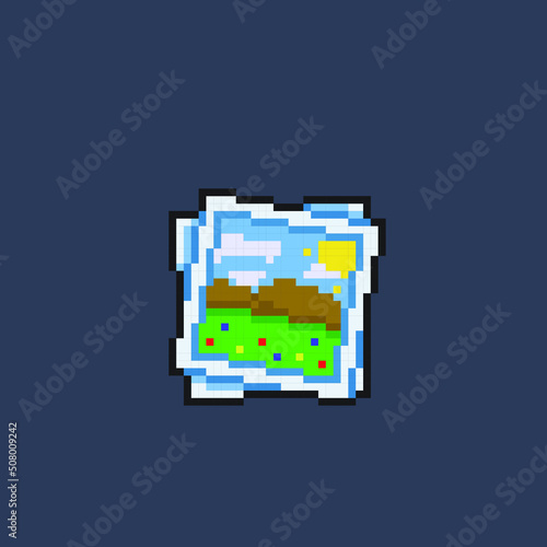 landscape photo frame in pixel art style