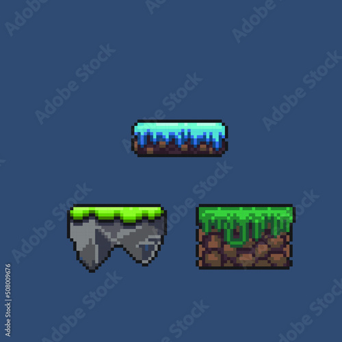a land set for obstacle game in pixel art style