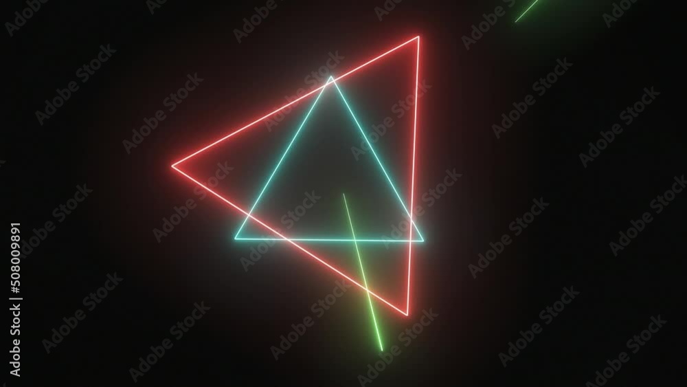 Video animation of glowing neon triangles and lines in rainbow colors - seamless loop -Abstract background with neon triangles. Video animation of glowing neon triangles and lines in rainbow colors - seamless loop -Abstract background with neon triangles.