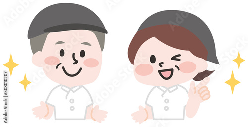 飲食店の男女スタッフ（シニア・上半身） 