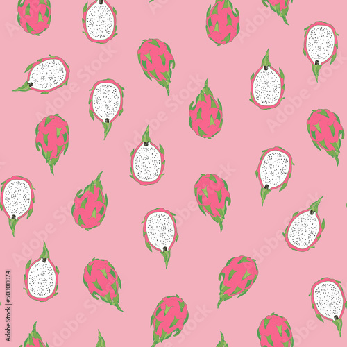 Dragon tropical fruit vector seamless pattern